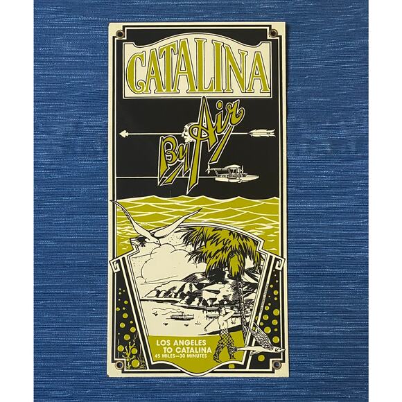 Vintage Catalina To Los Angeles By Air Avalon Bay California 1990 Porcelain Sign - Picture 1 of 2